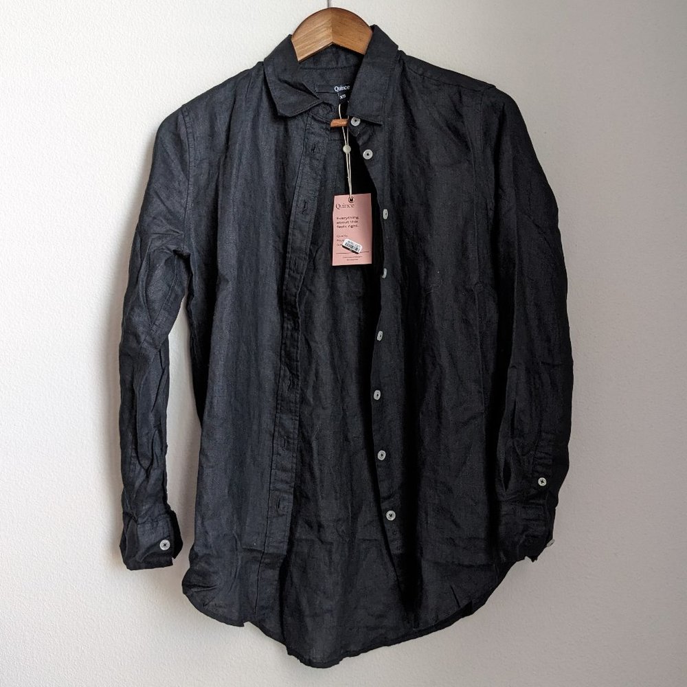 100% European Linen Long Sleeve Shirt XS NWT Black